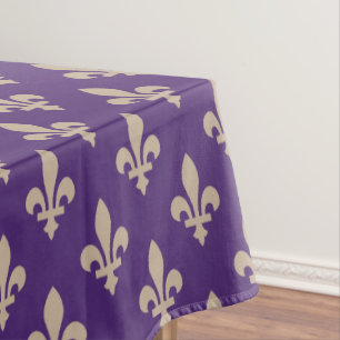 Fleur de Lis Pattern, Royal French Cream on Purple Tablecloth