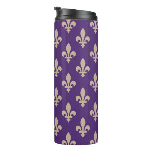 Fleur de Lis Pattern, Royal French Cream on Purple Thermal Tumbler