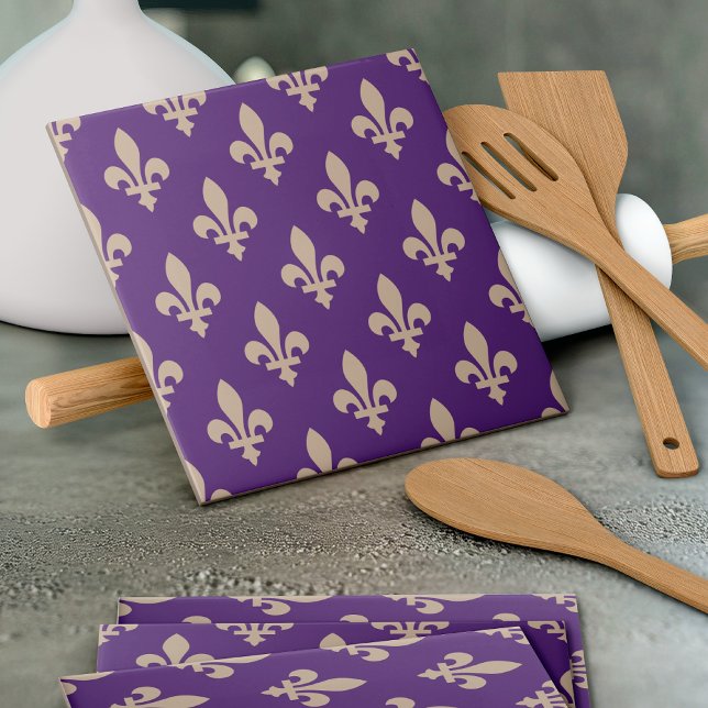 Fleur de Lis Pattern, Royal French Cream on Purple Tile (Creator Uploaded)