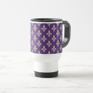 Fleur de Lis Pattern, Royal French Cream on Purple Travel Mug