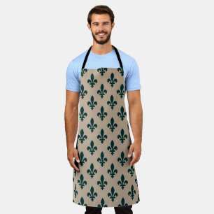 Fleur de Lis Pattern, Royal French Green on Cream Apron