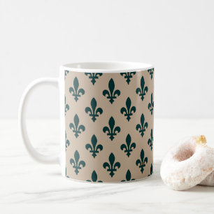 Fleur de Lis Pattern, Royal French Green on Cream Coffee Mug