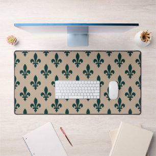 Fleur de Lis Pattern, Royal French Green on Cream Desk Mat