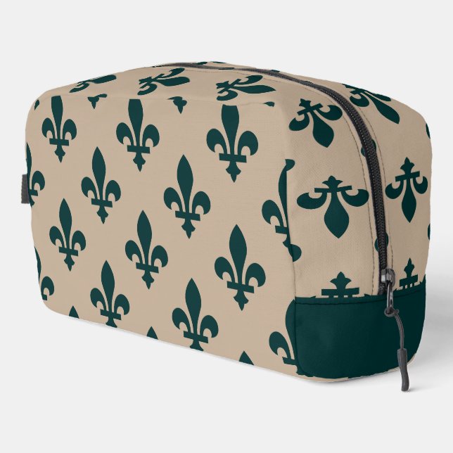 Fleur de Lis Pattern, Royal French Green on Cream Dopp Kit (Right Corner)