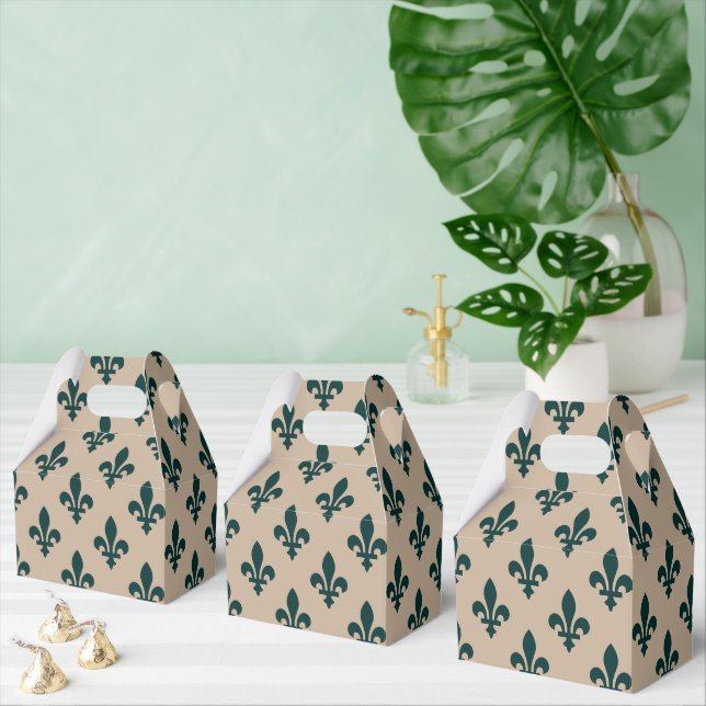 Fleur de Lis Pattern, Royal French Green on Cream Favour Box (Multiple)