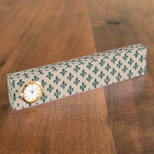 Fleur de Lis Pattern, Royal French Green on Cream Nameplate