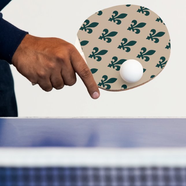 Fleur de Lis Pattern, Royal French Green on Cream Ping Pong Paddle (Insitu)