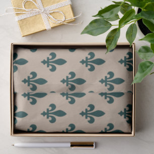Fleur de Lis Pattern, Royal French Green on Cream Tissue Paper