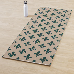 Fleur de Lis Pattern, Royal French Green on Cream Yoga Mat