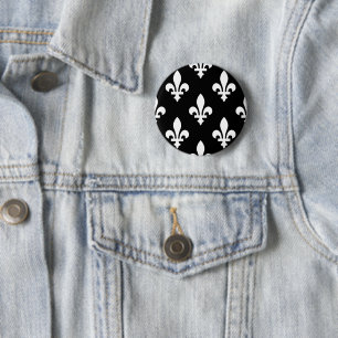 Fleur de Lis Pattern, Royal French, White on Black 6 Cm Round Badge