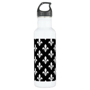 Fleur de Lis Pattern, Royal French, White on Black 710 Ml Water Bottle