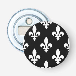 Fleur de Lis Pattern, Royal French, White on Black Bottle Opener