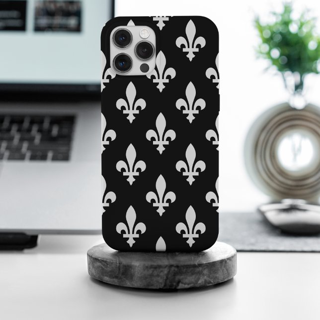 Fleur de Lis Pattern, Royal French, White on Black Case-Mate iPhone Case (Creator Uploaded)