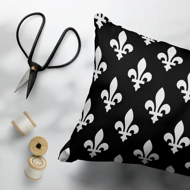 Fleur de Lis Pattern, Royal French, White on Black Decorative Cushion (Creator Uploaded)