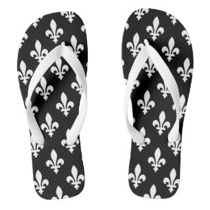 Fleur de Lis Pattern, Royal French, White on Black Jandals
