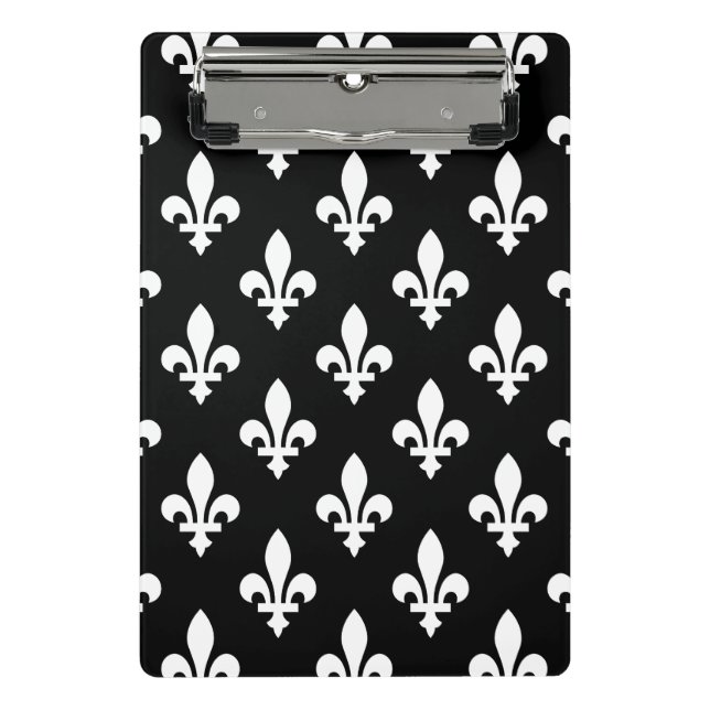 Fleur de Lis Pattern, Royal French, White on Black Mini Clipboard (Front)