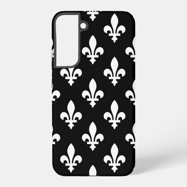 Fleur de Lis Pattern, Royal French, White on Black Samsung Galaxy S22+ Case (Back)