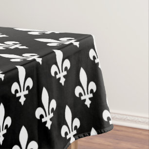 Fleur de Lis Pattern, Royal French, White on Black Tablecloth