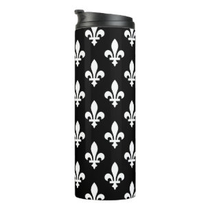 Fleur de Lis Pattern, Royal French, White on Black Thermal Tumbler
