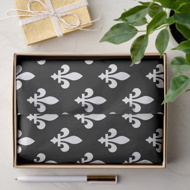 Fleur de Lis Pattern, Royal French, White on Black Tissue Paper (Gift)