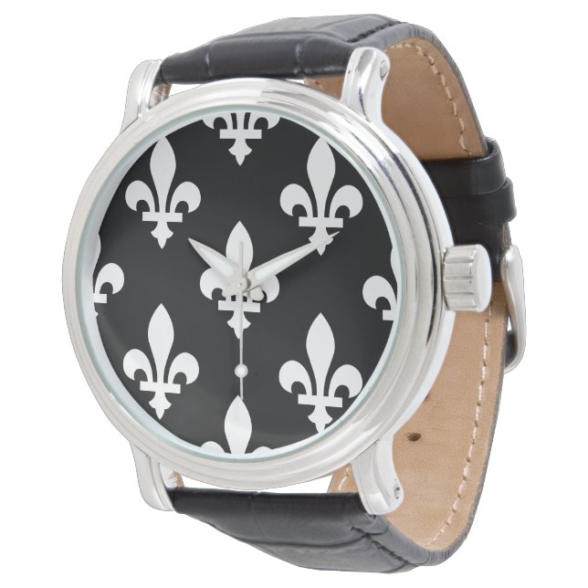 Fleur de Lis Pattern, Royal French, White on Black Watch (Angled)