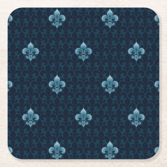 Fleur De Lis Pattern Square Paper Coaster (Front)