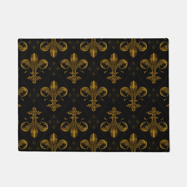 Fleur-de-lis pattern vintage gold doormat (Front)