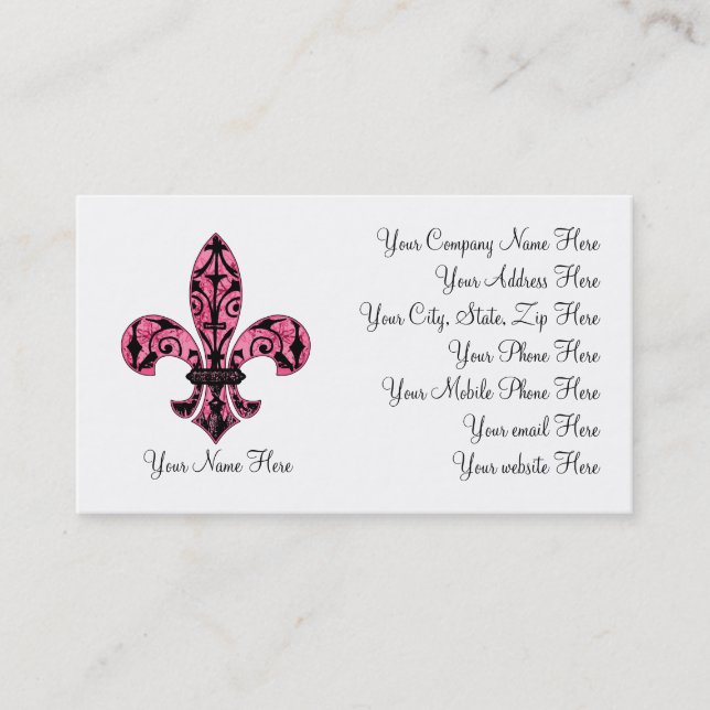 Fleur de lis Pink Business Cards 2 (Front)