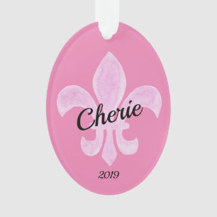 Fleur de Lis Pink Personalized Ornament