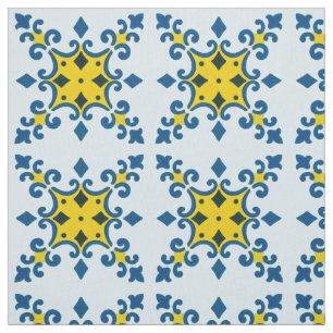 Fleur De Lis Portuguese Azulejo Diamond Shape Fabric