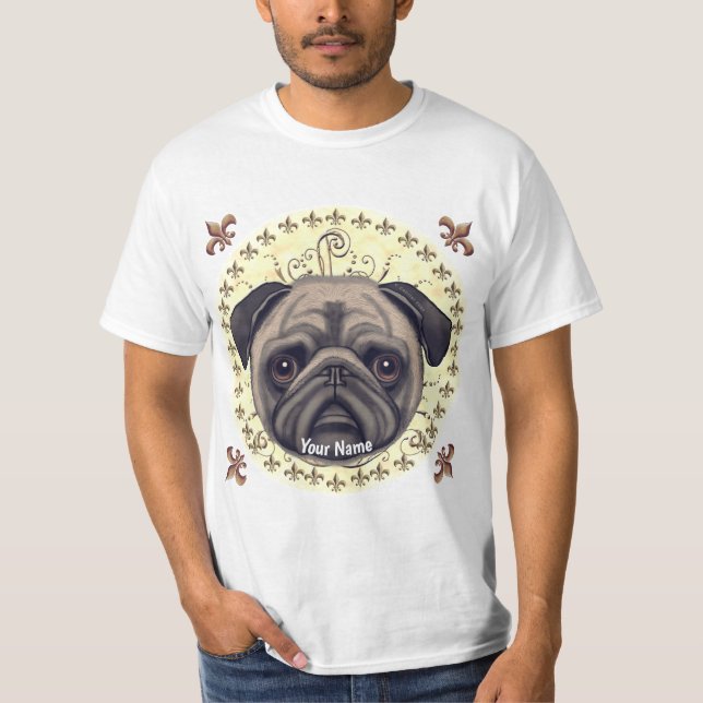 Fleur De Lis Pug T-Shirt (Front)
