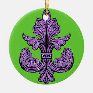 Fleur de lis Purple Ceramic Tree Decoration