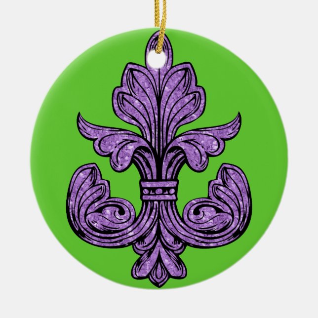 Fleur de lis Purple Ceramic Tree Decoration (Front)