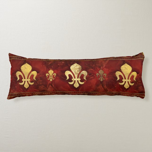Fleur-de-lis Red Marble and Gold Body Cushion (Front)