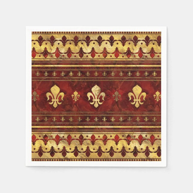 Fleur-de-lis Red Marble and Gold Napkin (Front)