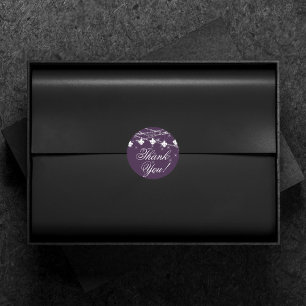Fleur de Lis Royal Purple Lights Moody Thank You Classic Round Sticker