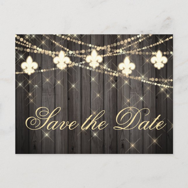 Fleur de Lis Rustic Lights | Boho Chic Wedding Announcement Postcard (Front)