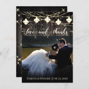 Fleur de Lis Rustic Lights Photo Love and Thank You Card