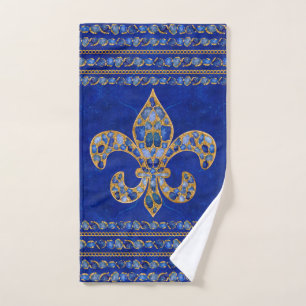 Fleur-de-lis Sapphire and Gold Bath Towel Set