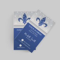 Fleur de Lis Silver Navy Blue Business Card