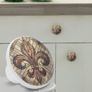 Fleur-de-lis - Stained glass mosaic art Ceramic Knob