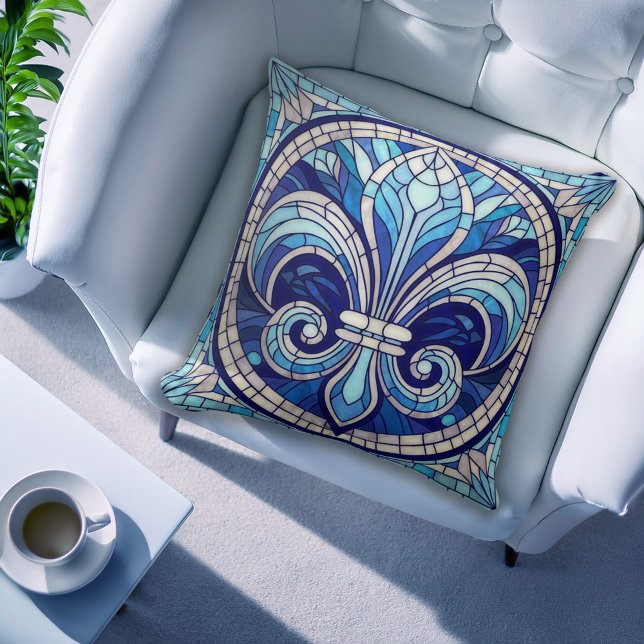 Fleur-de-lis - Stained glass mosaic art Cushion (Creator Uploaded)