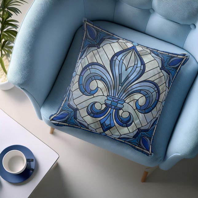 Fleur-de-lis - Stained glass mosaic art Cushion (Creator Uploaded)