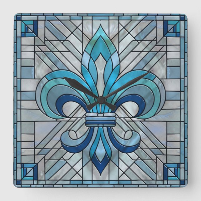 Fleur-de-lis - Stained glass mosaic art Square Wall Clock (Front)