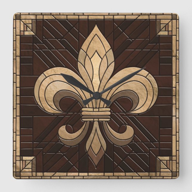 Fleur-de-lis - Stained glass mosaic art Square Wall Clock (Front)
