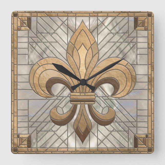 Fleur-de-lis - Stained glass mosaic art Square Wall Clock (Front)