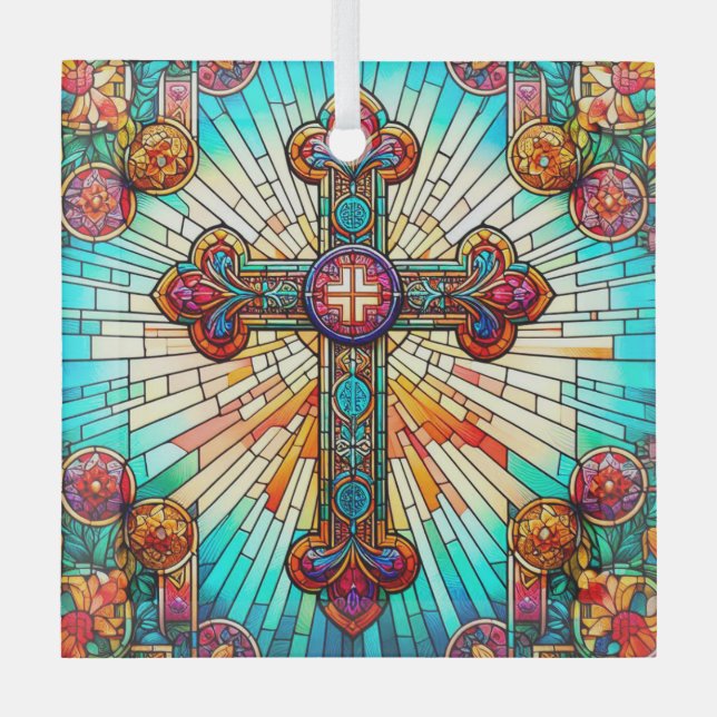 Fleur-de-Lis Suncatcher Stained Glass Design Tree Decoration (Front)