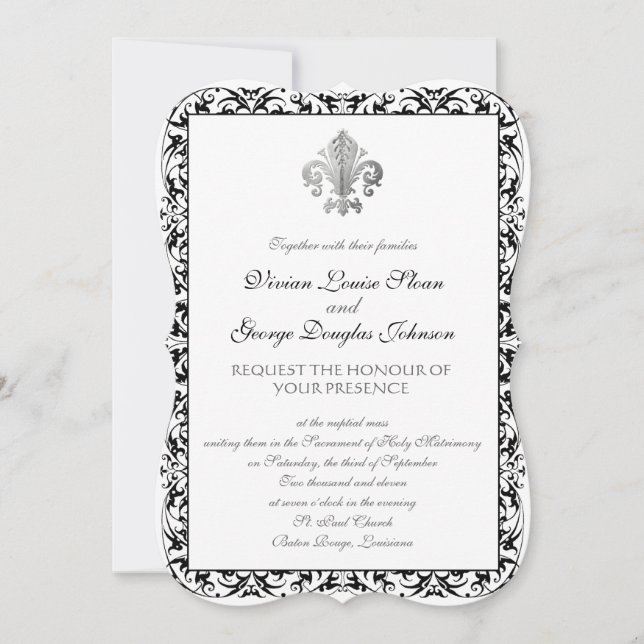Fleur-de-lis Themed Wedding Invitation (Front)