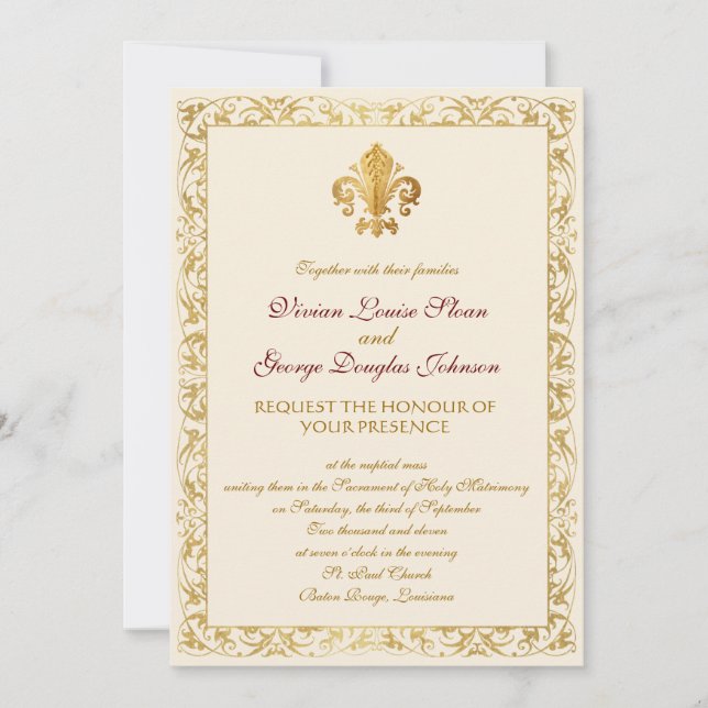 Fleur-de-lis Themed Wedding Invitation (Front)