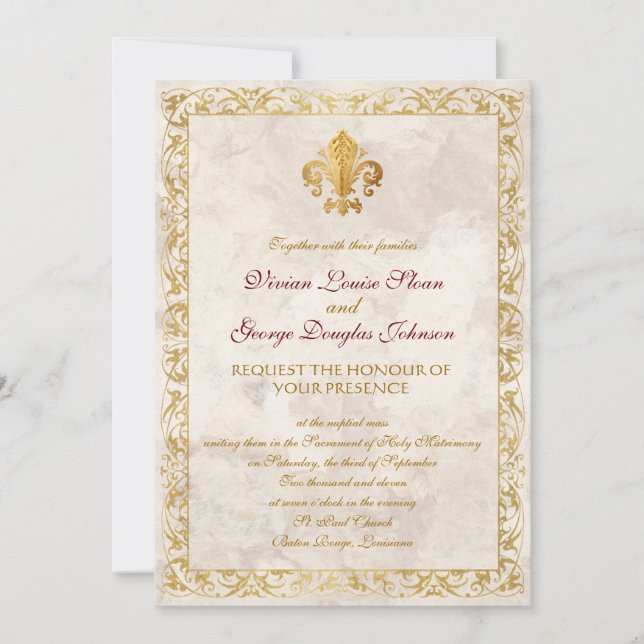 Fleur-de-lis Themed Wedding Invitation (Front)